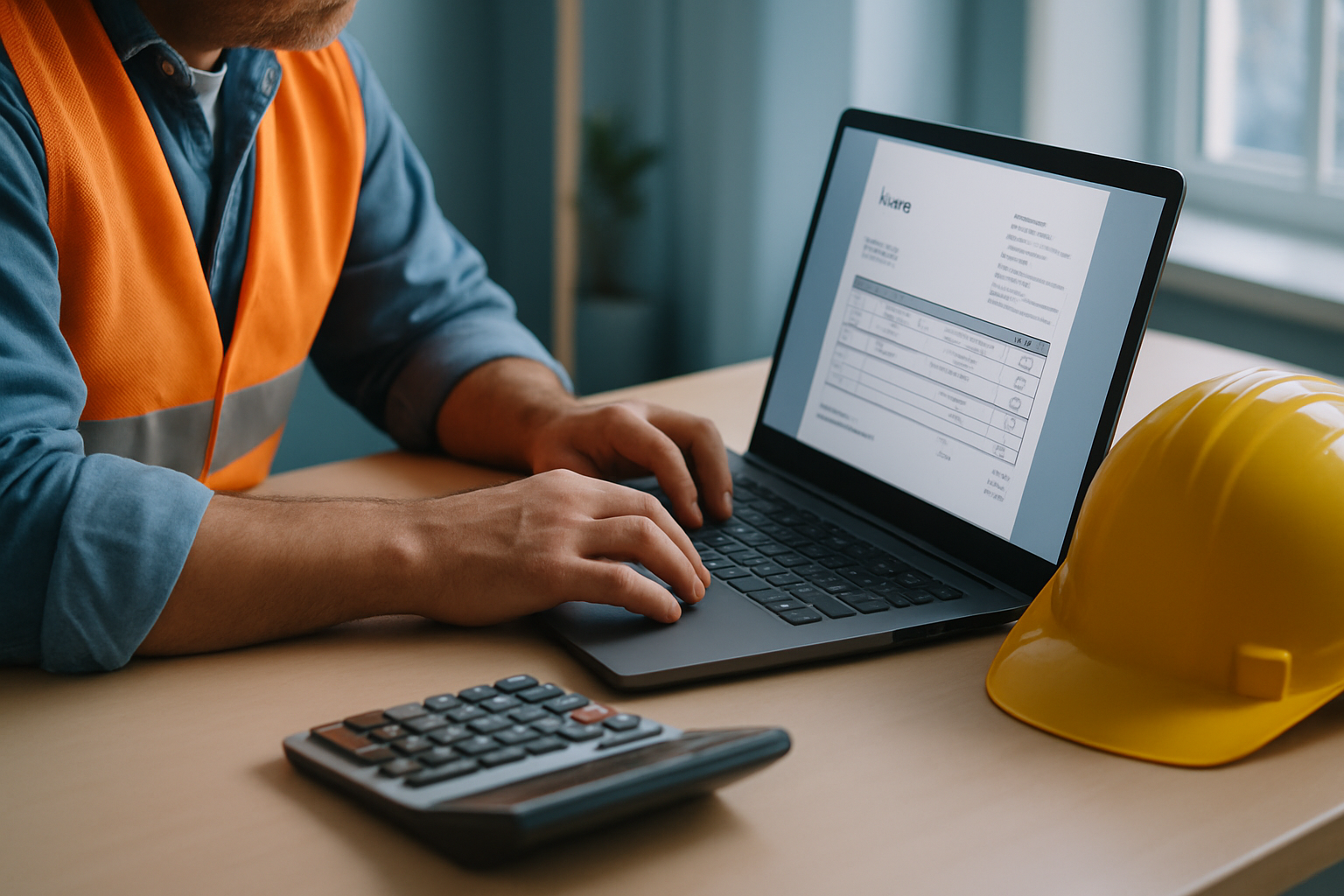 Autónomo de la construcción gestionando su facturación electrónica en un portátil